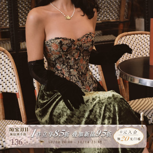 宫廷风高级感绒面通勤墨绿色丝绒半身裙 法式 LaceMade 翡冷翠歌剧