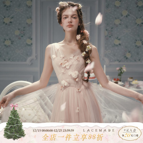 Lacemade 路易十四的玫瑰 秀场复刻浪漫法式仙女裙粉色网纱连衣裙