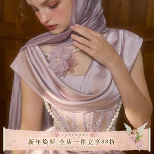 浪漫设计感重工紫色缎面光感鱼骨连衣裙夏 法式 LaceMade 时光恋人