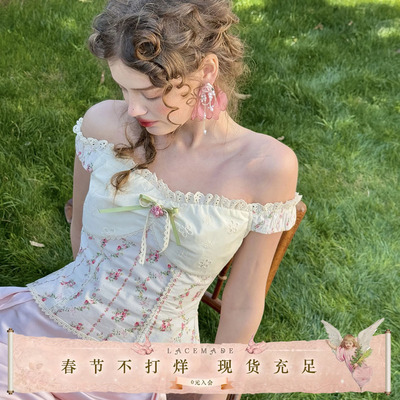 LaceMade法式甜美一字肩碎花上衣