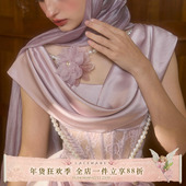 LaceMade 浪漫设计感重工紫色缎面光感鱼骨连衣裙夏 时光恋人 法式