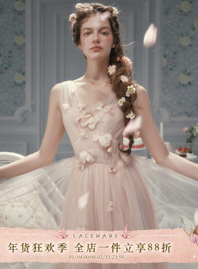 Lacemade 路易十四的玫瑰 秀场复刻浪漫法式仙女裙粉色网纱连衣裙