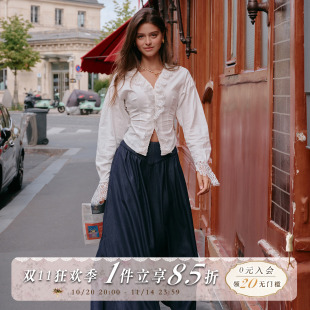 上衣蕾丝衬衫 LaceMade 通勤风设计感纯色百搭长袖 奶泡 女 法式