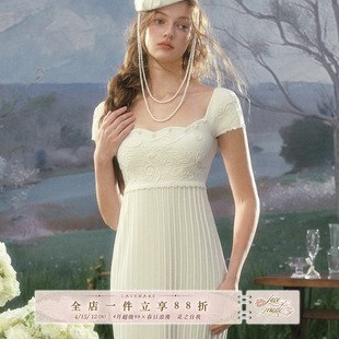 LaceMade 阿尔忒弥斯 法式宫廷风重工白色针织连衣裙帝政裙长款女