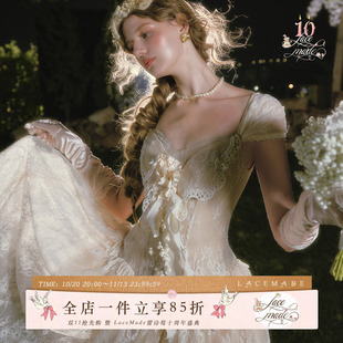 LaceMade 蝴蝶夫人 法式宫廷重工收藏款鱼骨连衣裙轻婚纱礼服裙女