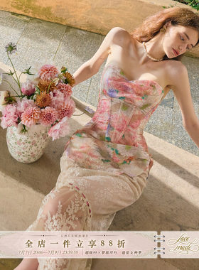 LaceMade 提香花镜 法式甜美浪漫油画感蕾丝鱼骨胸衣半裙套装夏女