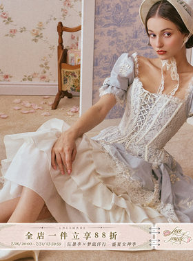 LaceMade 铃兰公主 法式乡村田园风设计感甜美鱼骨蕾丝胸衣连衣裙