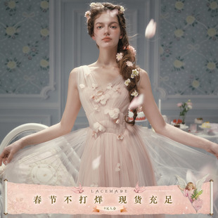 Lacemade 路易十四的玫瑰 秀场复刻浪漫法式仙女裙粉色网纱连衣裙