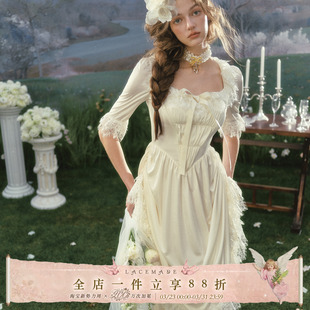 复古宫廷缎面轻婚纱礼服裙两穿白色连衣裙 法式 LaceMade 幸福归来