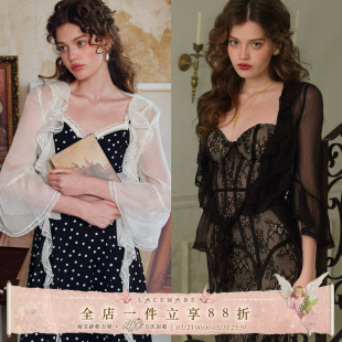 LaceMade 薄雾曲 法式仙女风黑白色蕾丝网纱开衫夏季显瘦防晒上衣