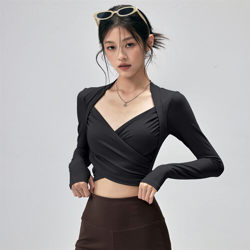 健身新款瑜伽服女带胸垫性感上衣弹力显瘦普拉提训练长袖T恤外穿