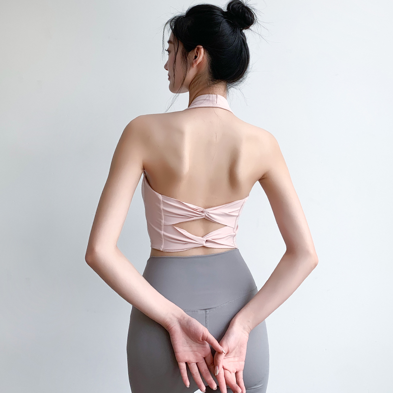 运动内衣女带胸垫挂脖交叉瑜伽美背跑步防震聚拢专业训练健身文胸