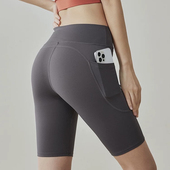 夏季 跑步运动骑行裤 外穿 女高腰提臀口袋紧身健身裤 四分五分瑜伽裤