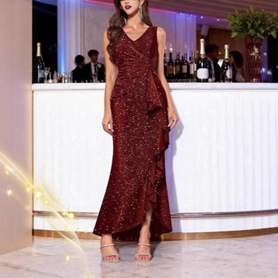 2026 New Sexy V-neck Dress Sequin Split Evening Dress Dinner