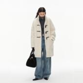 INRM 羊羔毛风衣女冬 牛角扣立领中长毛绒云朵外套中长款