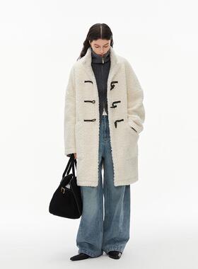 INRM 牛角扣立领中长毛绒云朵外套中长款羊羔毛风衣女冬