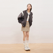 INRM 宽松简约夹克外套 新款 拼接袖 子毛呢棒球服秋季