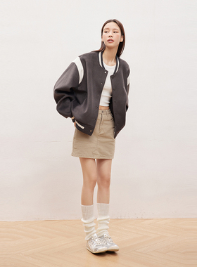 INRM 拼接袖子毛呢棒球服秋季新款宽松简约夹克外套