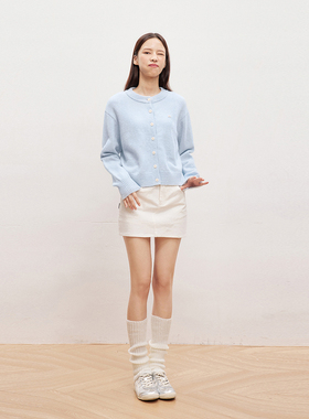 INRM 软糯感浅蓝色针织毛衣外套秋季新款简约短外套