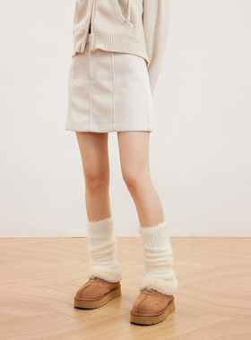 INRM 简约百搭白色毛呢包臀裙秋冬新款修身短款半身裙