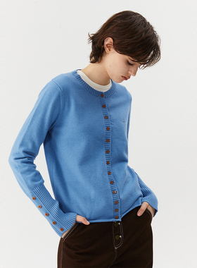 INRM 撞色排扣长袖T恤 26春季日常通勤气质收腰圆领长袖T恤上衣女