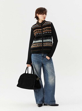 INRM 美式复古费尔岛提花羊羔毛外套女秋冬拉链开衫夹克上衣