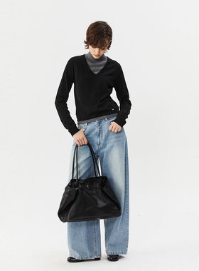 INRM 2026春季新款长袖假两件套头高领针织衫简约百搭打底衫