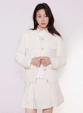 INRM 肌理感小香风套装米白色气质短外套显瘦甜美夹克女