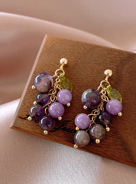 『琼紫葡萄』森系葡萄耳钉紫色设计感耳钉气质耳坠紫水晶清新耳饰