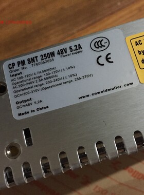 现货 魏德米勒 开关电源 CP PM SNT 250W 48V 5.2A 7760052055