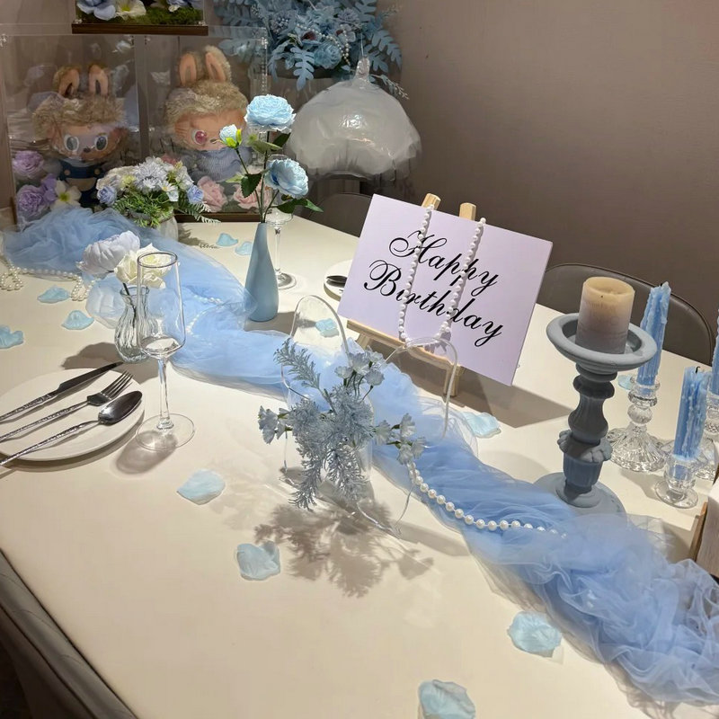 小红书同款法式小众浪漫餐桌装饰网纱布幔高级感生日婚庆氛围布置
