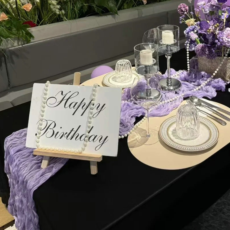 生日宴会餐厅氛围感装饰法式褶皱