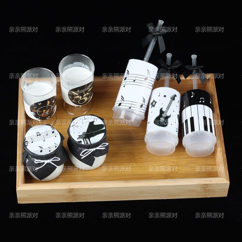 音乐主题生日派对甜品台装饰黑白钢琴旋律推推乐不干胶贴纸插件