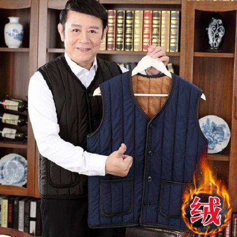MIDDLE-AGED AND ELDERLY MENS COTTON VEST VELVET THICKENED CASUAL SHOULDER COTTON THERMAL VEST HORSE CLIP COTTON DAD WINTER CLOTHES