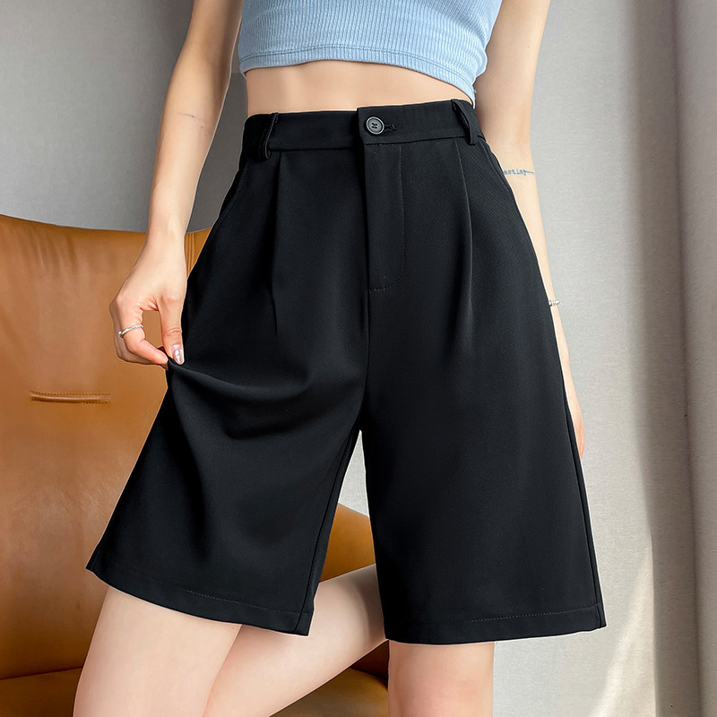 얼음 실크 바지 여성의 느슨한 여름 얇은 겉옷 2024 새로운 핫 스타일 하이 웨이스트 와이드 레그 캐주얼 정장 반바지