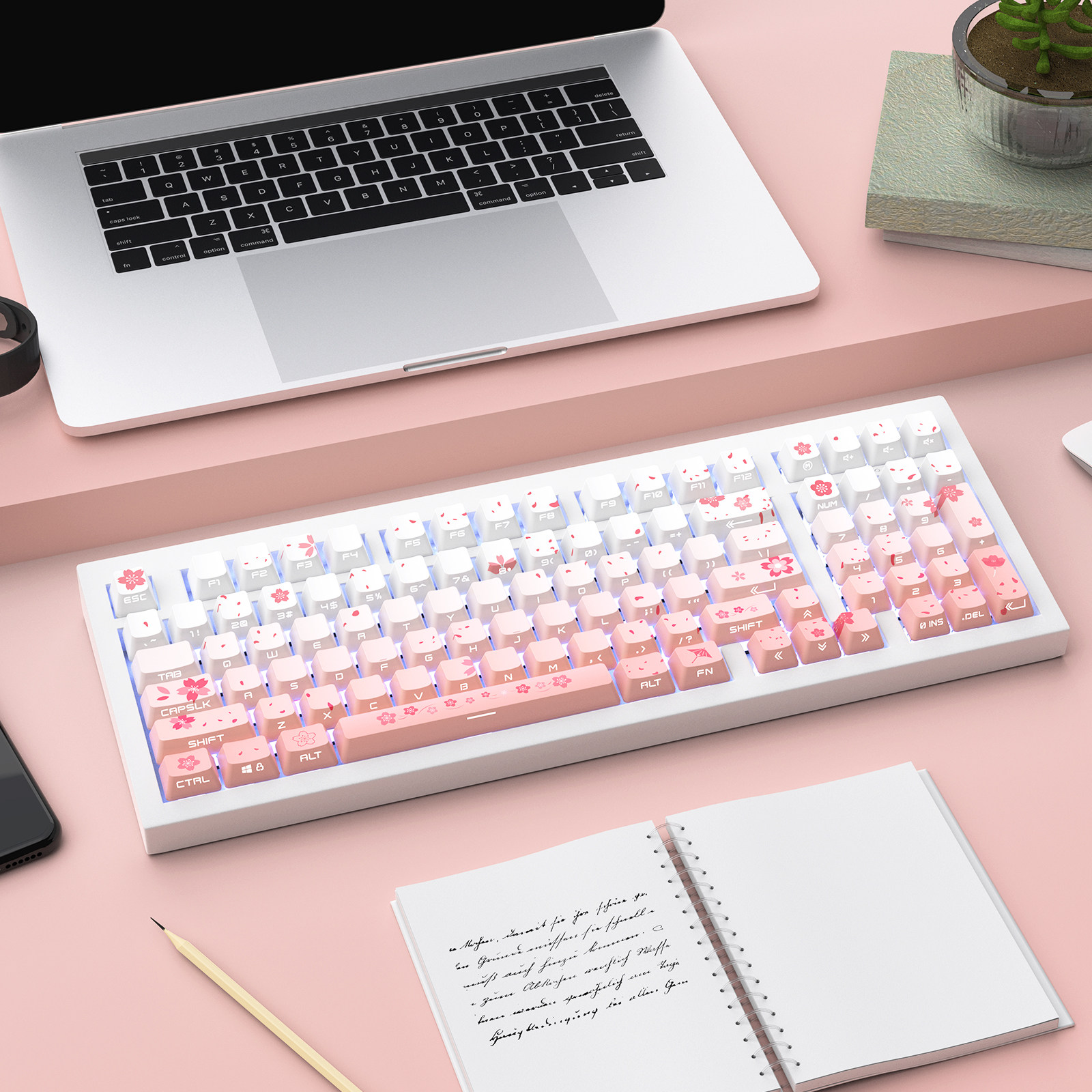 牧野樱花粉色侧刻透光OEM键帽兼容64 68 75 84 87机械键盘MX 8.0_虎窝淘