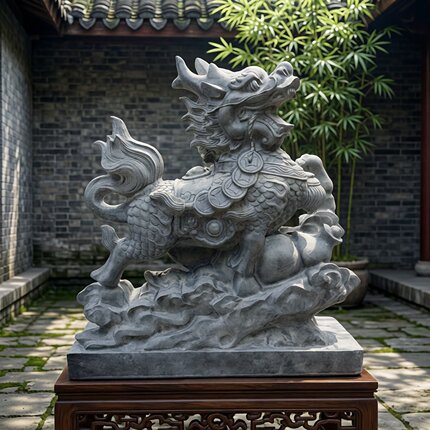 青石麒麟一对看门青石跑麒麟家用公司门口庭院摆件天然原石头雕刻