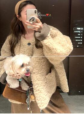 黑哥同款秋冬季小个子新款皮毛一体大衣高级感休闲羊羔毛外套女