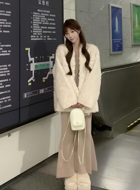 小湖羊水貂毛廓形毛毛外套女秋冬季慵懒宽松蝙蝠袖韩版披风大衣潮