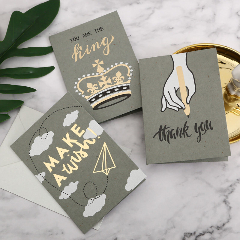 烫金小卡片纸迷你韩国创意儿童可爱卡通生日贺卡留言卡祝福感谢卡