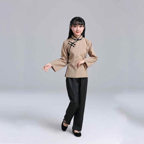 女童民国风立领长袖演出服儿童角色扮演服合唱服古诗词传统舞台装