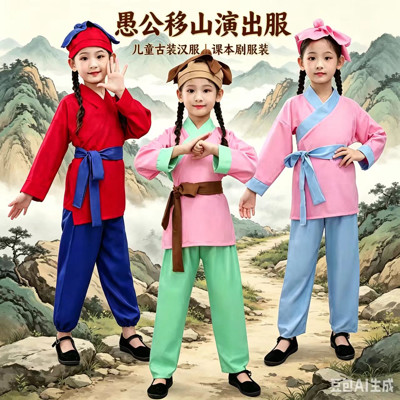 儿童古装汉服愚公移山演出服男女
