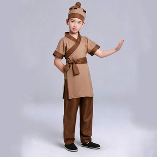 儿童古装老百姓演出服古代店小二平民村姑布衣书童短袖演出服装