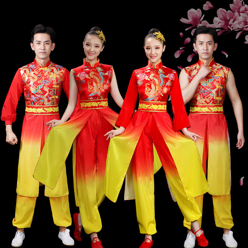 新款中国风水鼓舞演出服装男女打