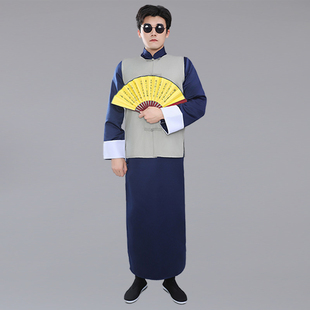 马褂男演出服掌柜管家清朝复古清允马甲扇子民族装 民国风古装 长衫