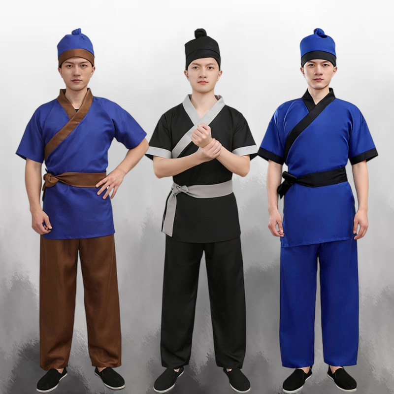 古代汉服男交领短袖演出服装夏季
