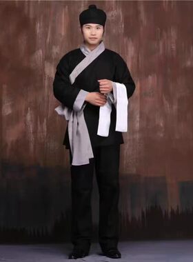古代店小二服装男演出服家丁仆人杂役茶馆工作服黑色古装杂务舞台