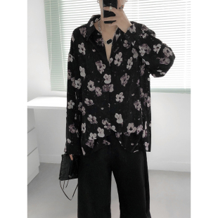 复得先生碎花衬衫 设计感小众潮流雅痞宽松高级气质免烫衬衣 男长袖