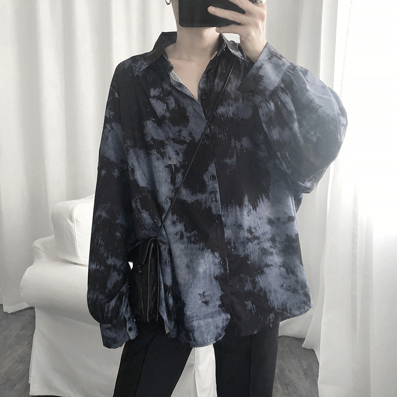 先生暗黑仙气港味懒惰风泼墨衬衫
