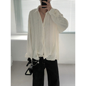 长袖 复得先生杏色镂空休闲衬衫 男高级感透气衬衣韩系新款 针织上衣